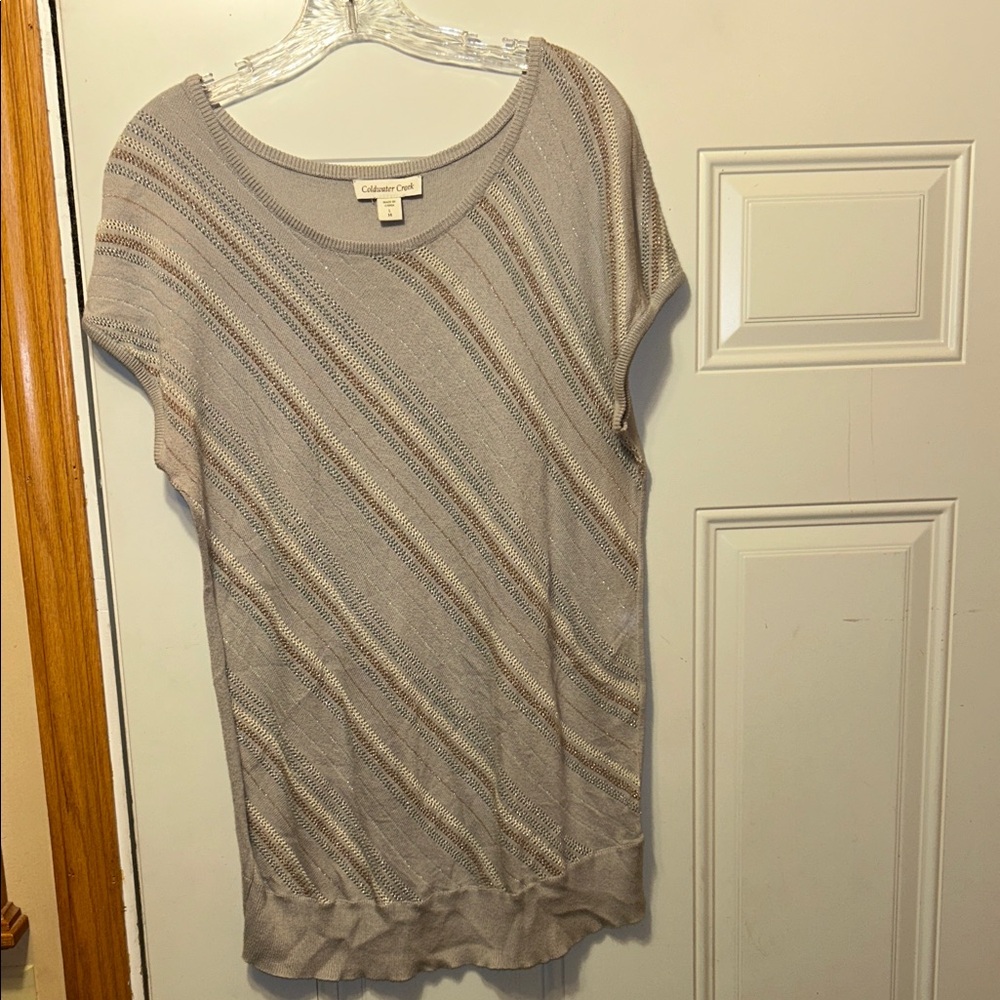 Coldwater Creek knit short-sleeve tunic with subtle stripes L